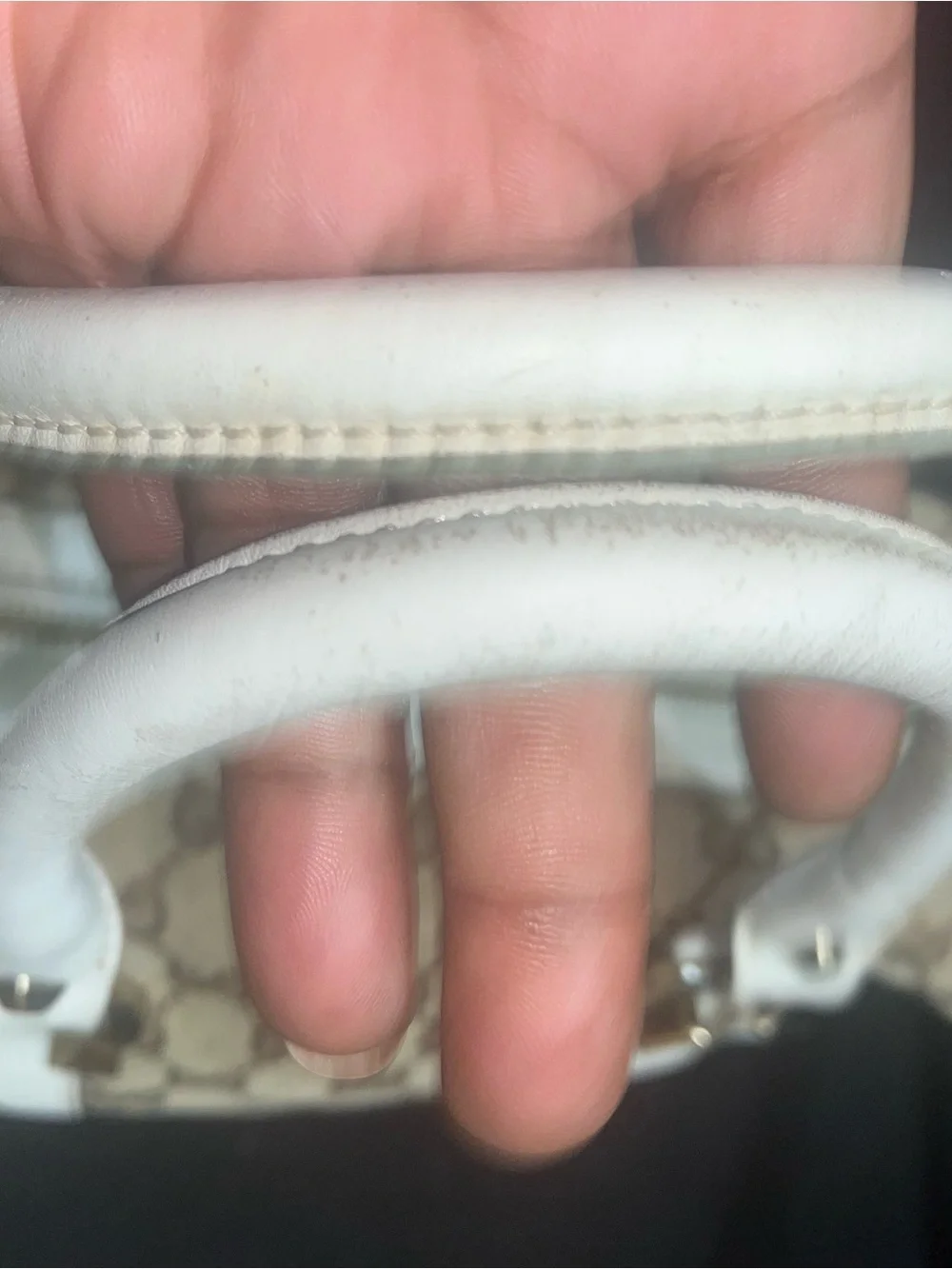 Gucci Beige GG Canvas Satchel with White Leather Trim